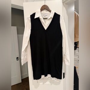 Gianni Bini Black V‑Neck Sleeveless Mini Dress with White Shirt Layered Look